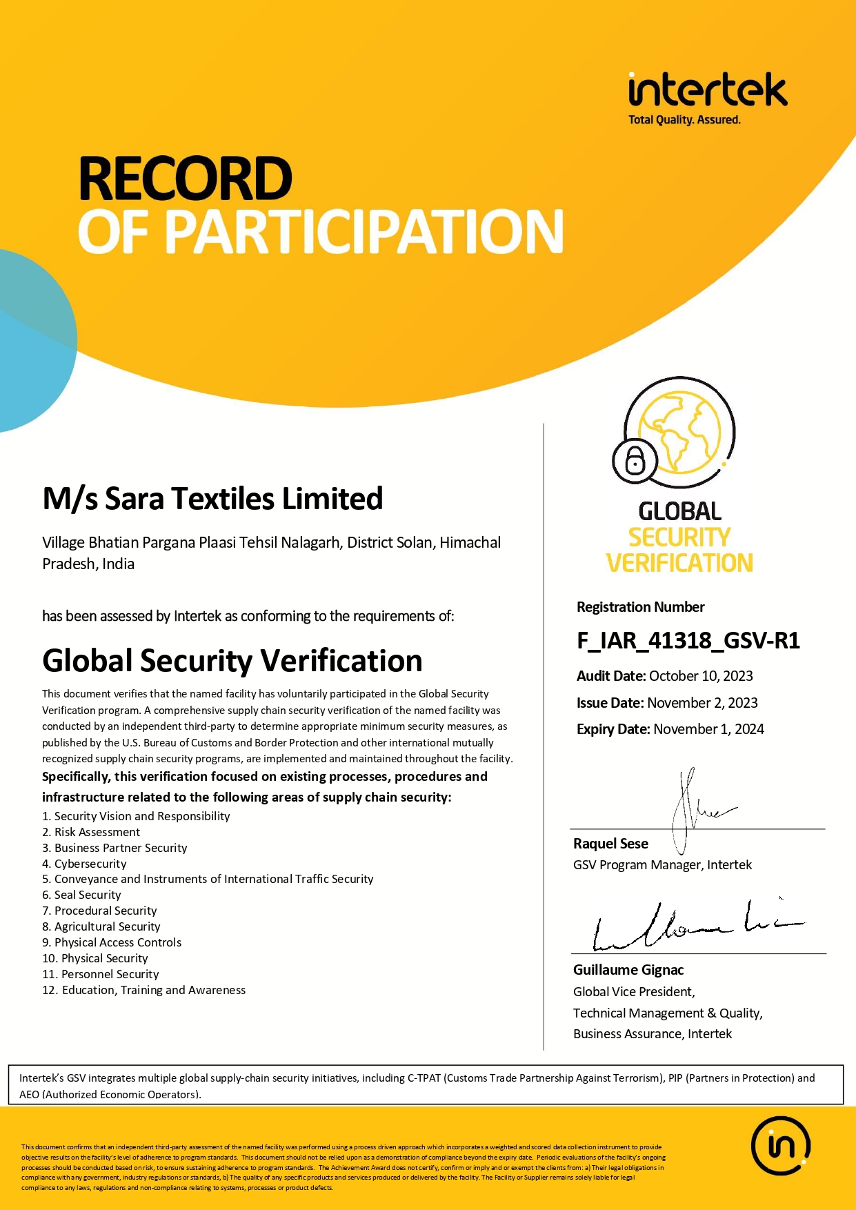 Global Security Verification (Intertek), 2023–24